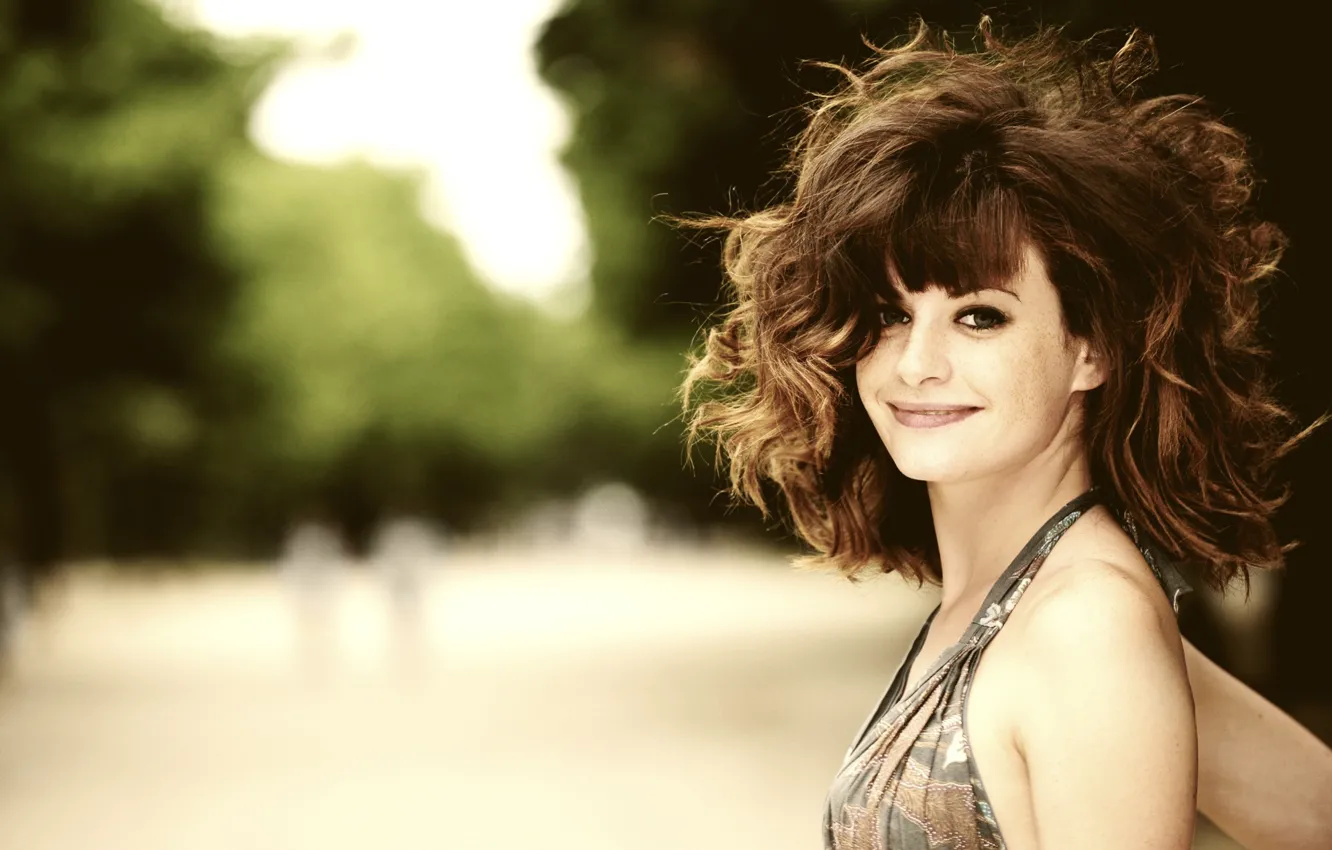 Photo wallpaper girl, smile, the wind, hair