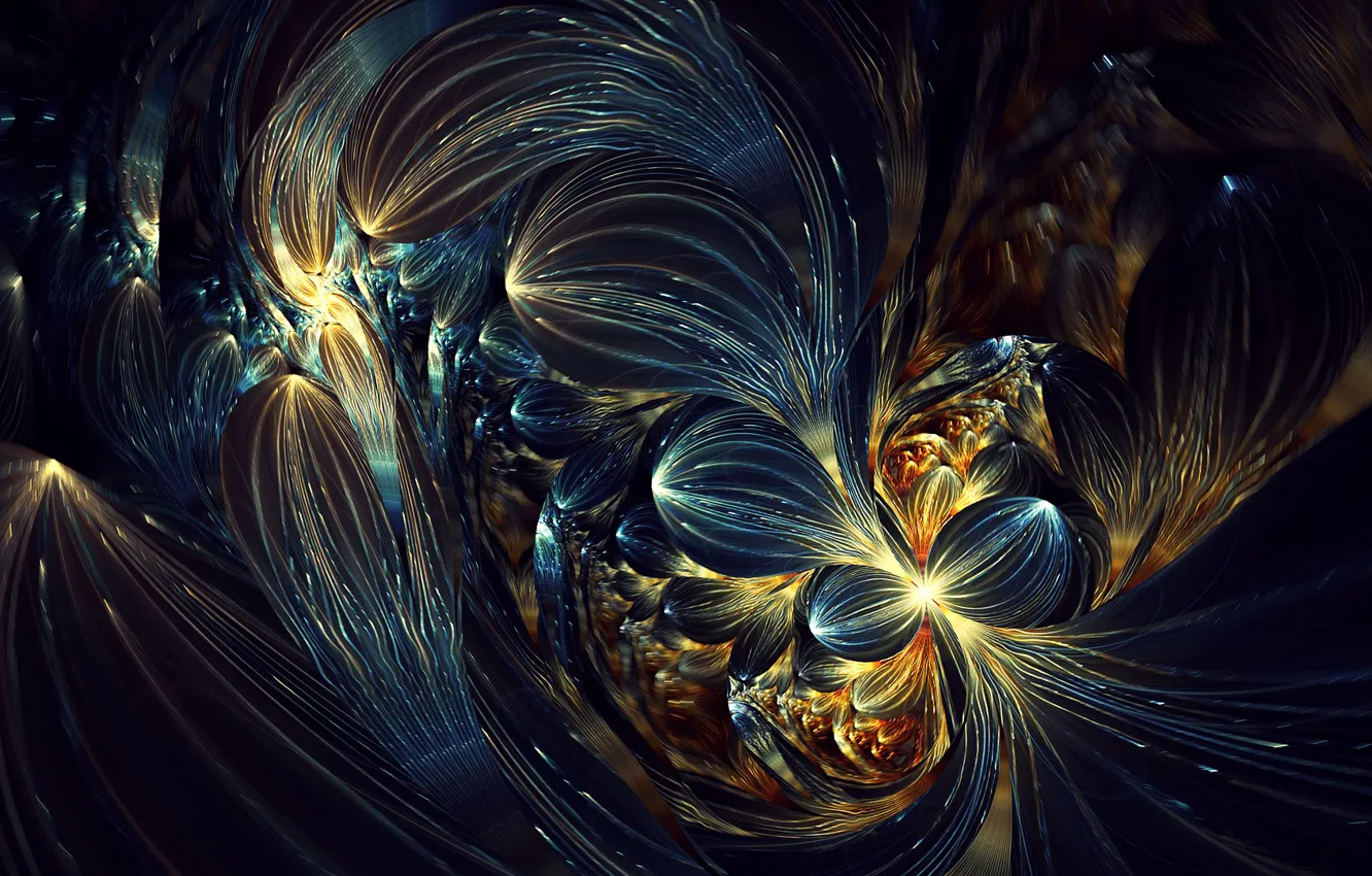 Photo wallpaper wave, flowers, color, Evolution, blue gold