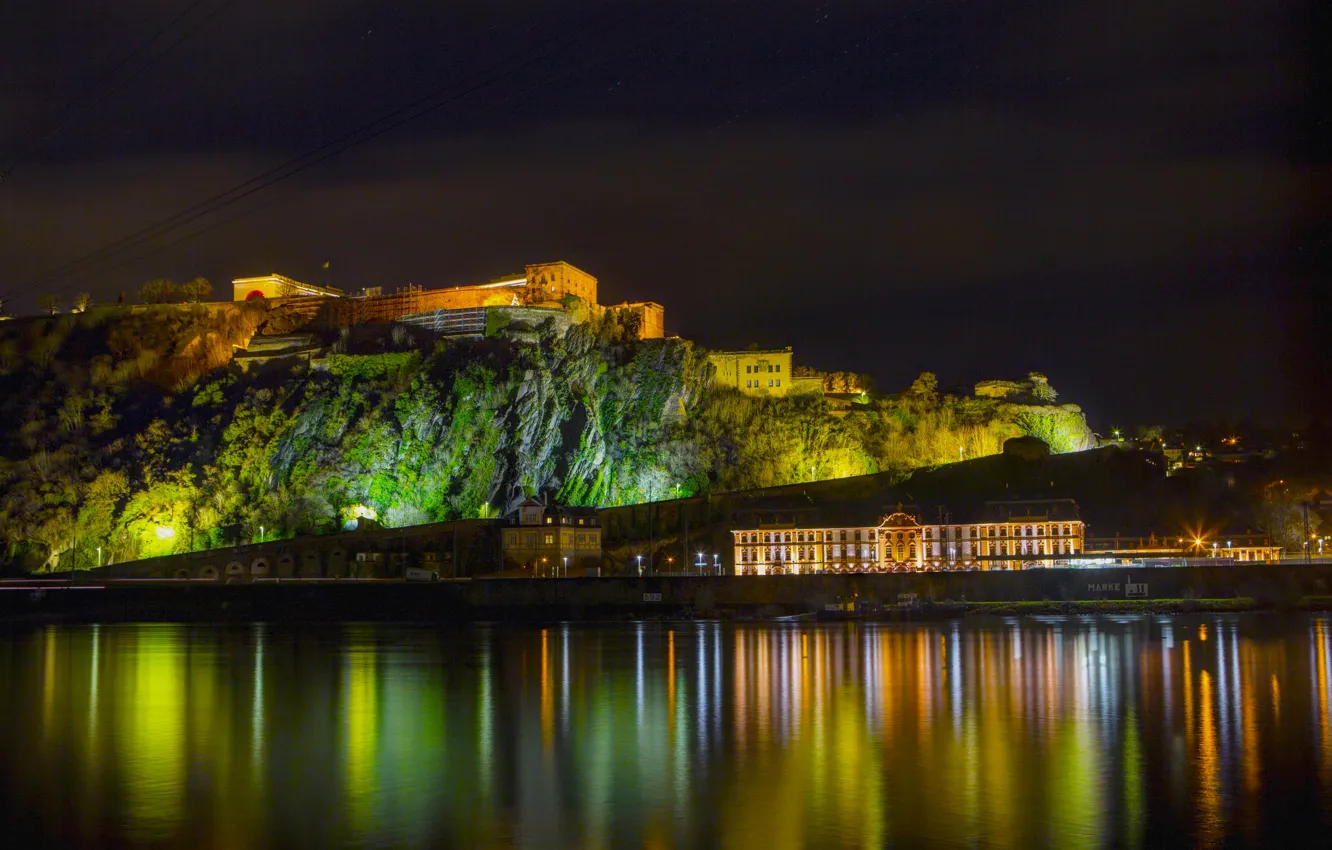 Photo wallpaper night, the city, river, photo, home, Germany, Koblenz