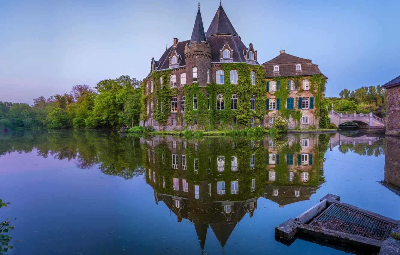 Photo wallpaper water, pond, reflection, castle, Germany, architecture, Germany, ditch