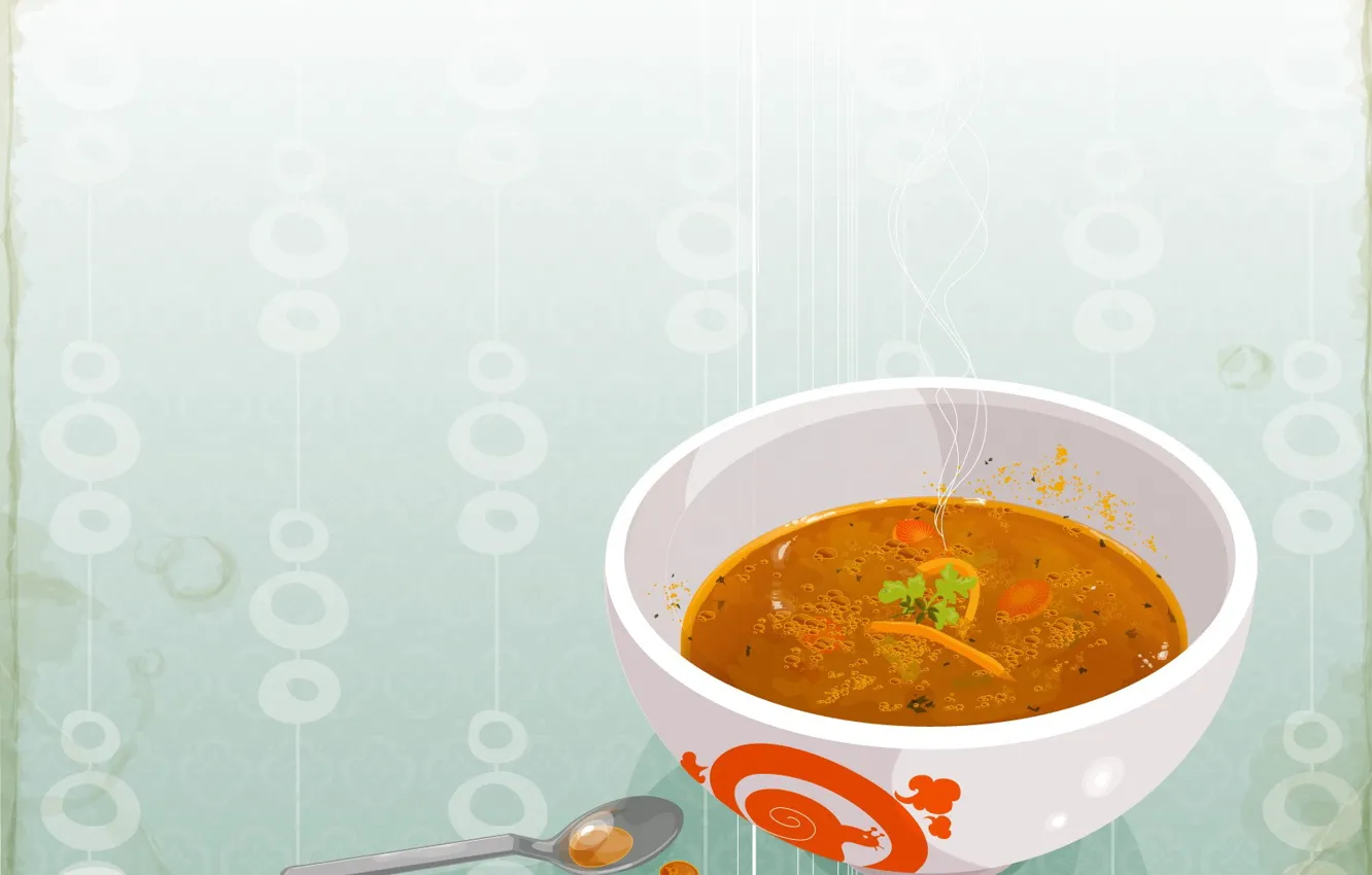 Photo wallpaper plate, spoon, soup