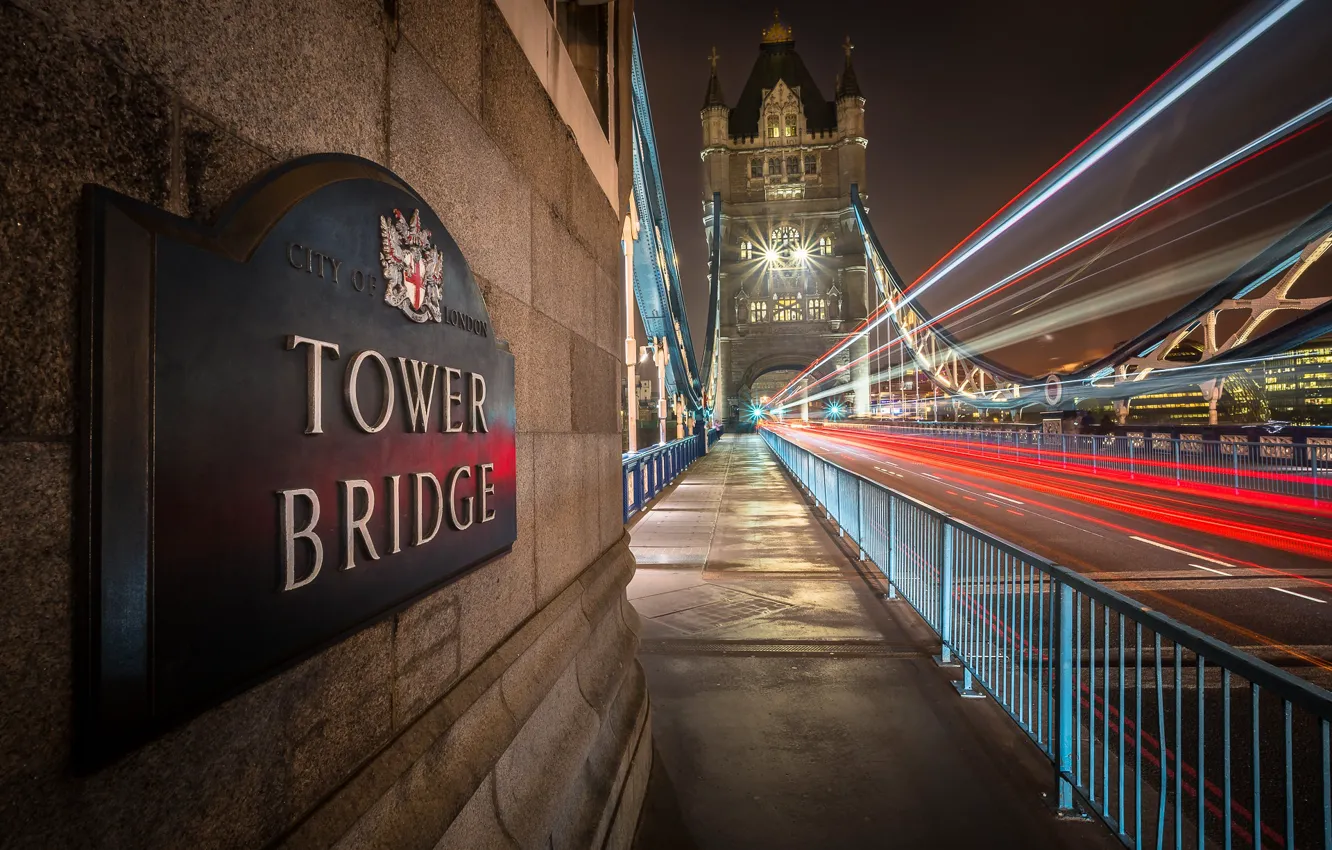 Photo wallpaper night, lights, Tower Bridge, London