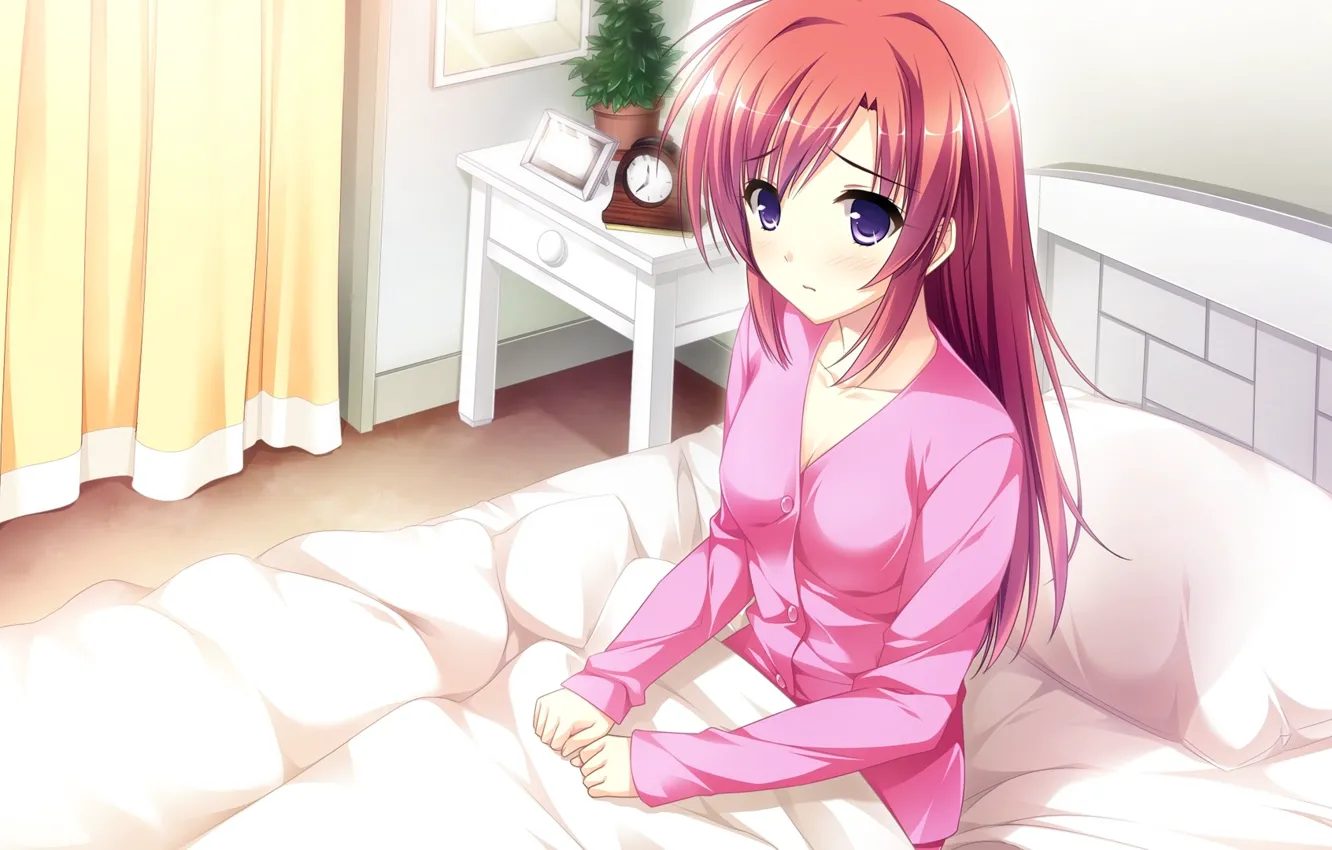 Photo wallpaper look, girl, the sun, surprise, bed, art, chamber, Sayori