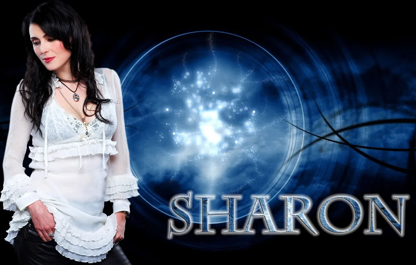 Photo wallpaper girl, group, black background, sings, Within Temptation, Sharon den Adel, white blouse