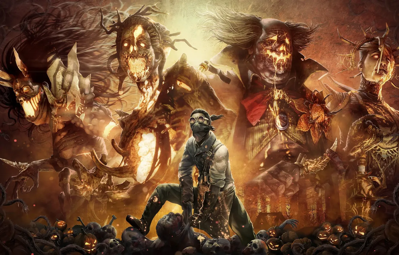 Photo wallpaper monster, mask, glasses, guy, corpses, Dead by Daylight