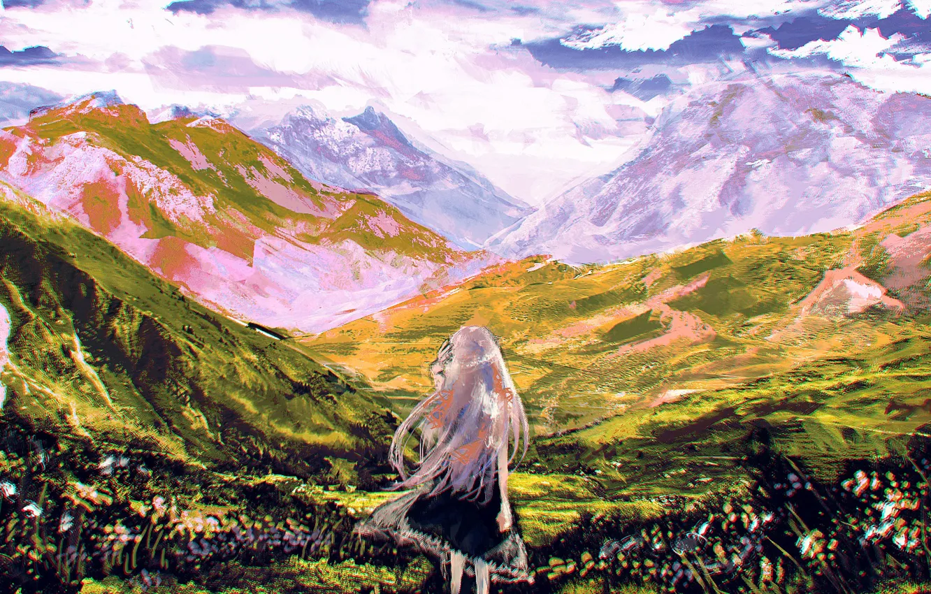 Photo wallpaper girl, mountains, nature