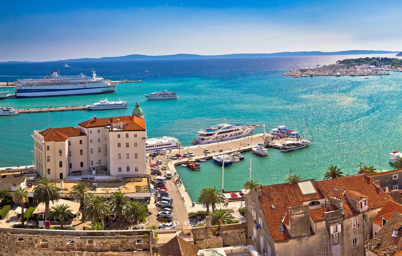 Photo wallpaper sea, the city, ships, port, promenade, Croatia, Split, Jadran