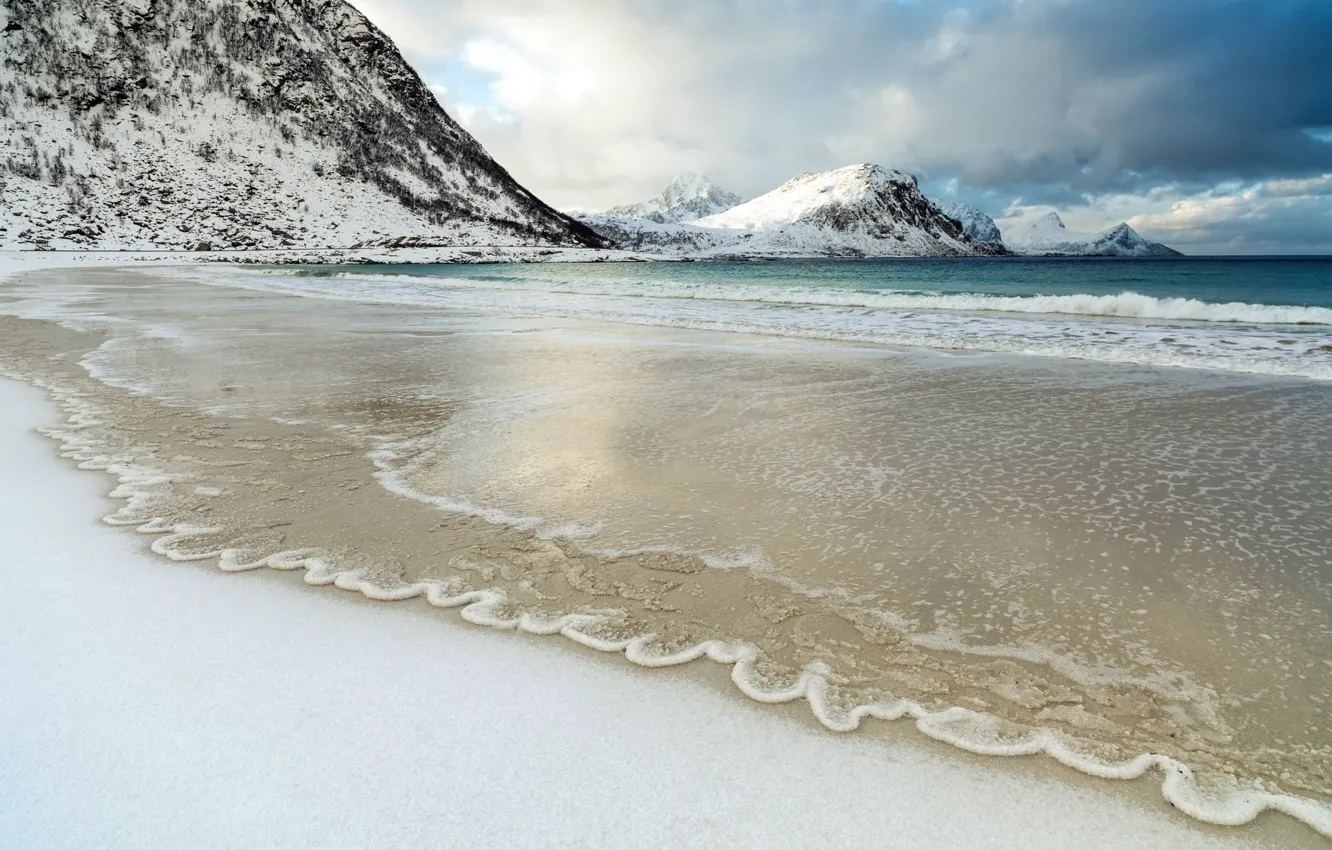 Photo wallpaper Norway, Lofoten Islands, Haukland Beach