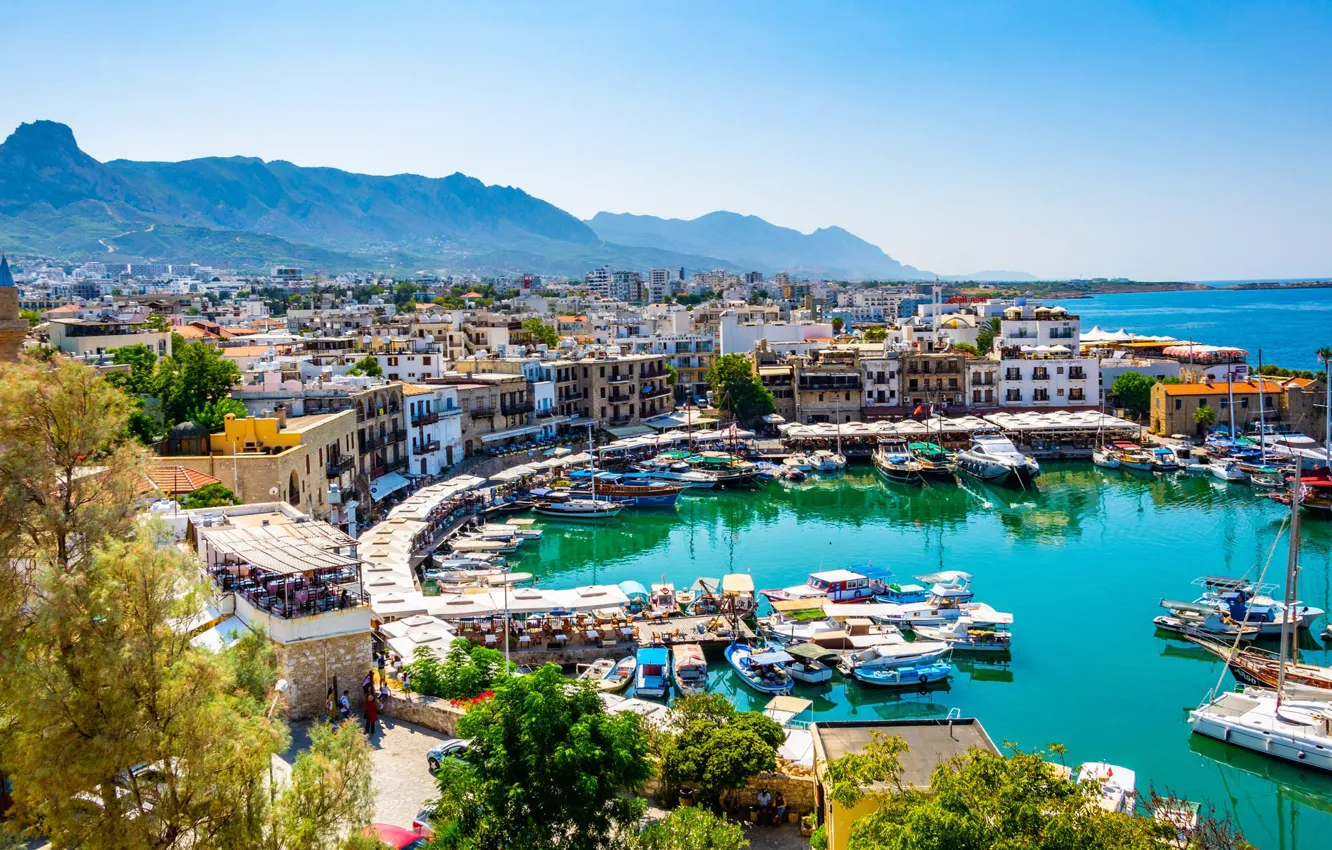 Photo wallpaper sea, home, yacht, Cyprus, Kyrenia Harbour