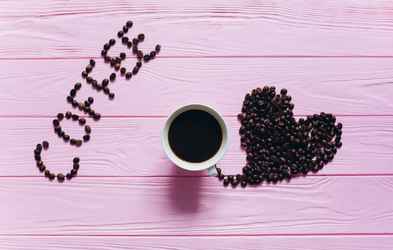 Photo wallpaper coffee, hearts, drink, coffee beans