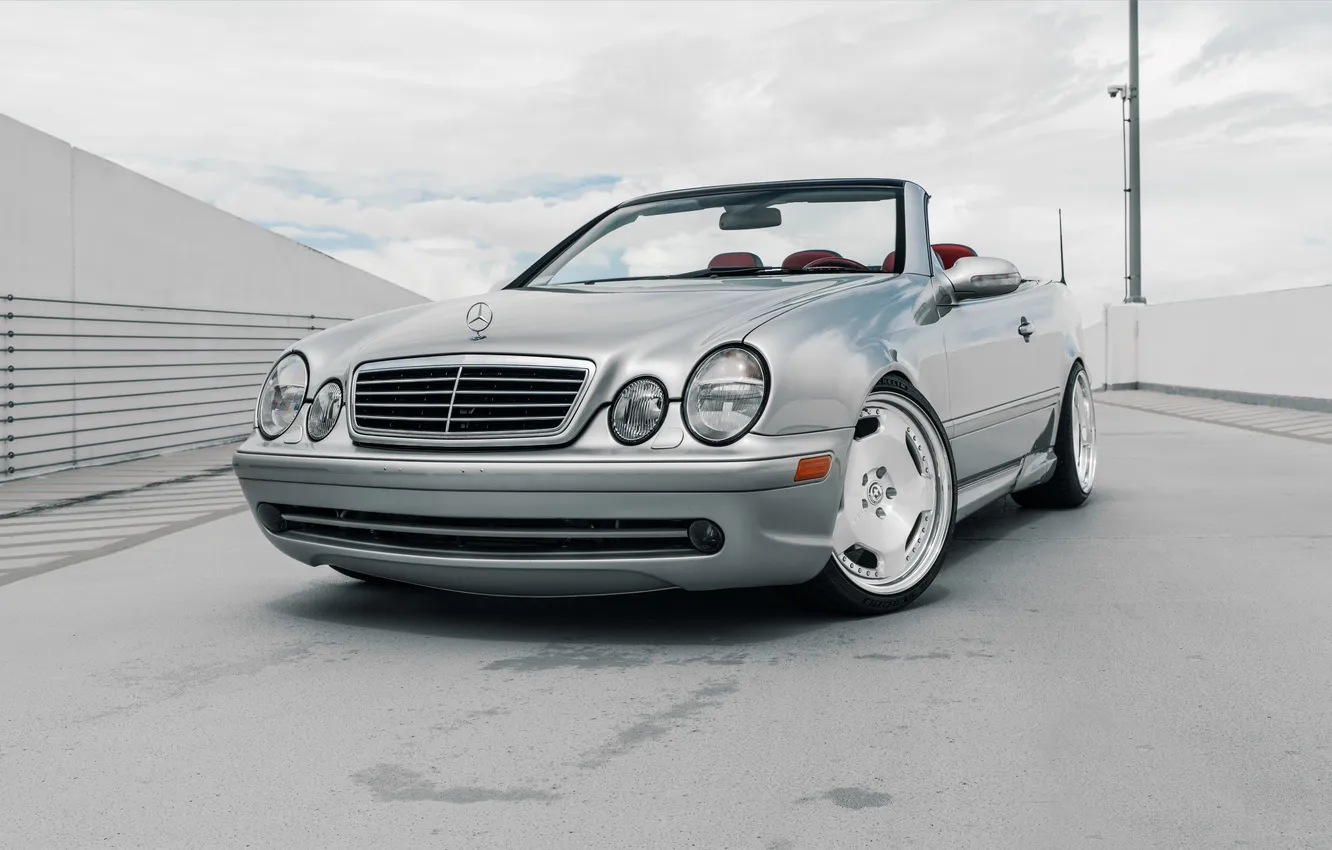 Photo wallpaper Mercedes-Benz, Mercedes, Front, CLK, Cabrio, Silver