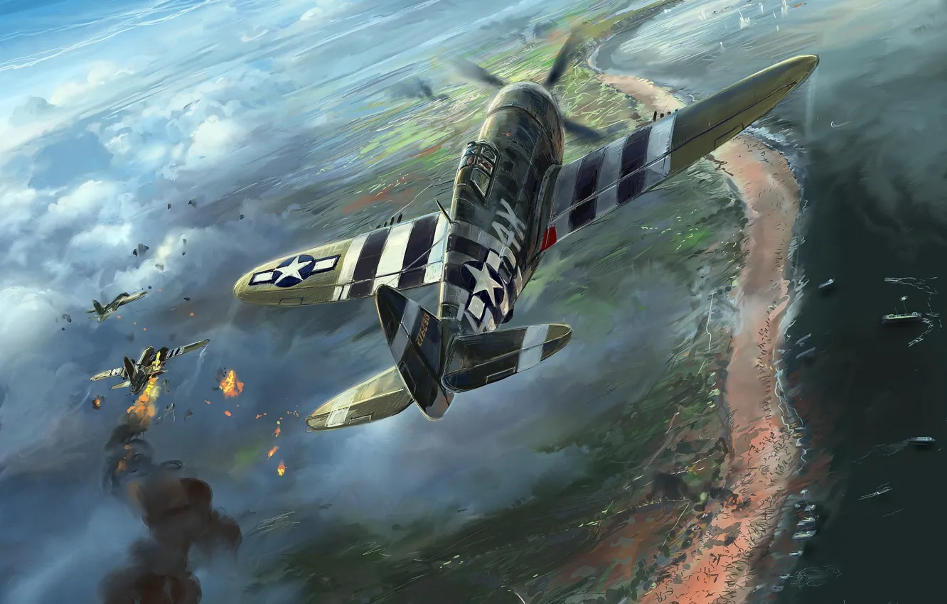 Photo wallpaper WW2, aviation art, P-47 Thunderbolt, Energo5