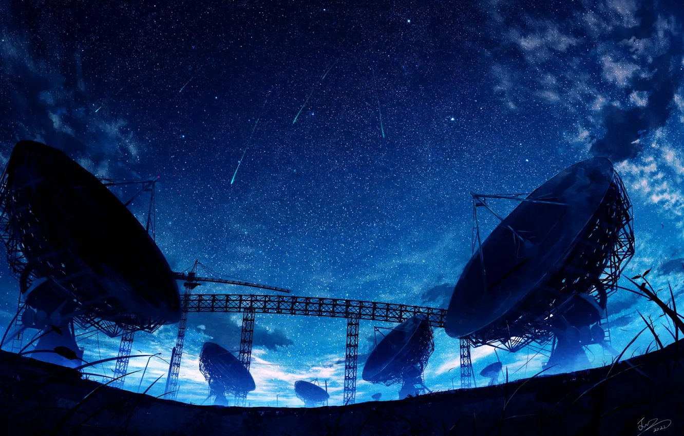 Photo wallpaper the sky, night, radio telescope, Starfall