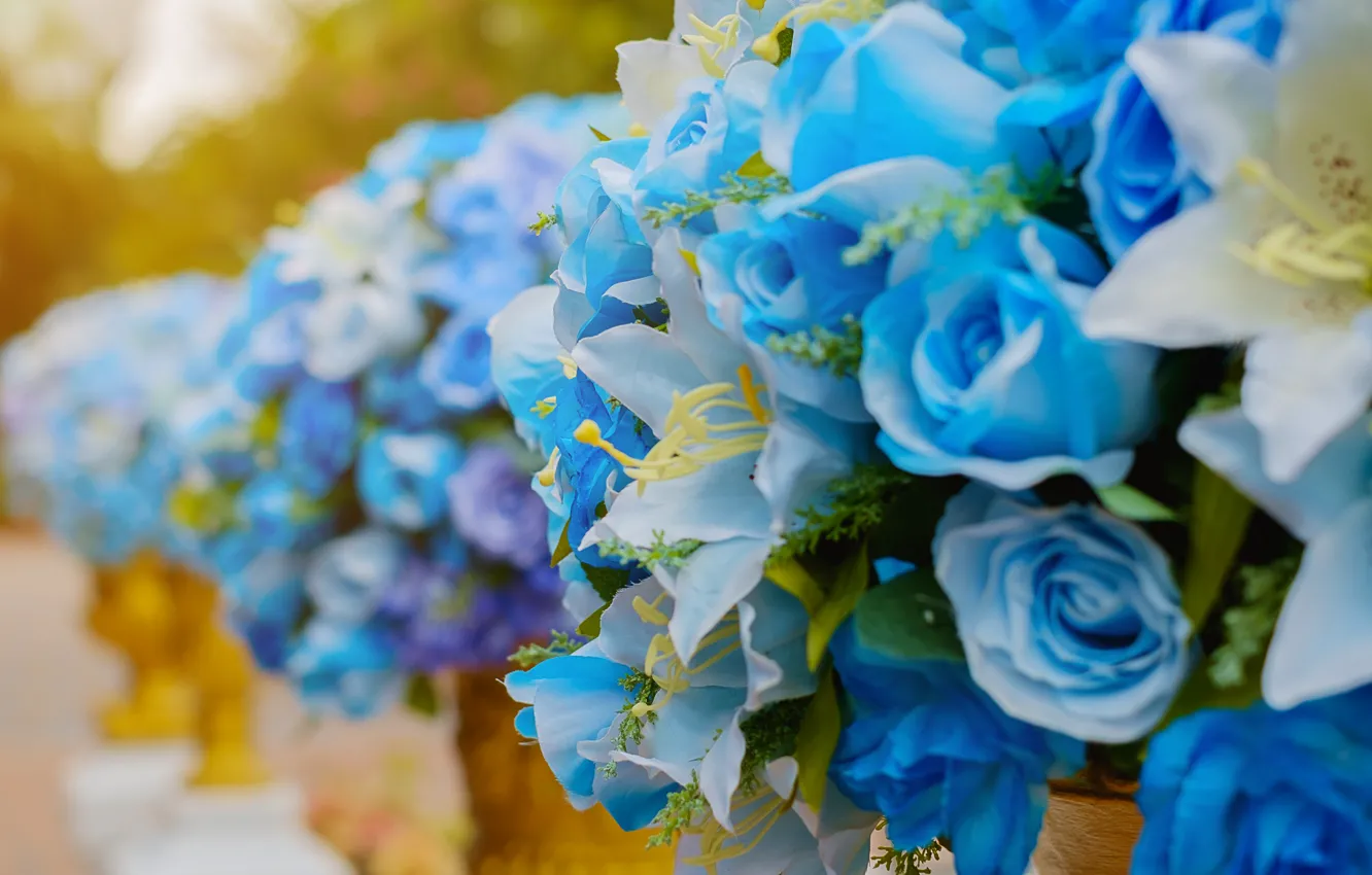 Photo wallpaper flowers, Lily, roses, bouquet