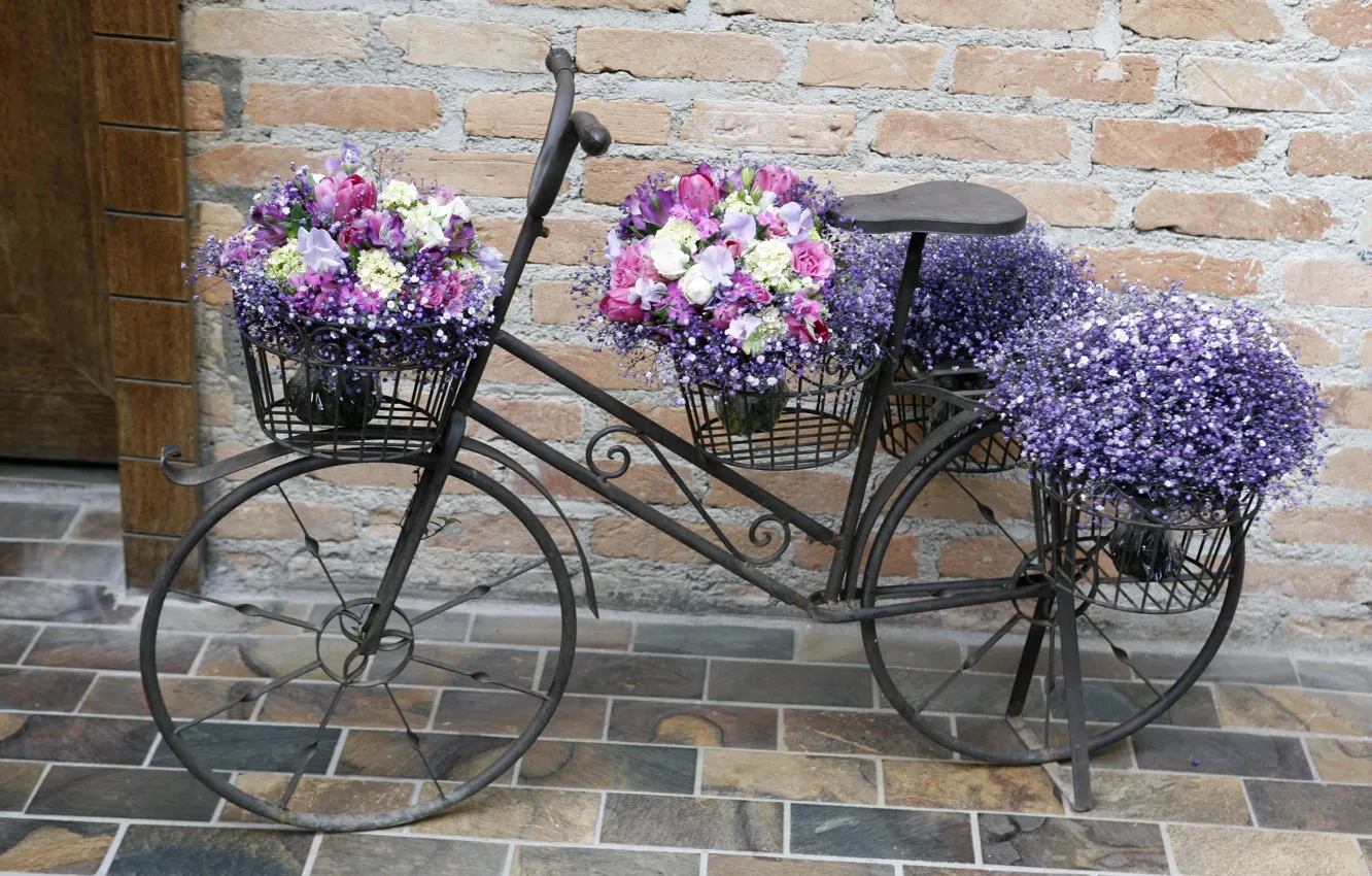 Photo wallpaper flowers, bike, bouquets, composition