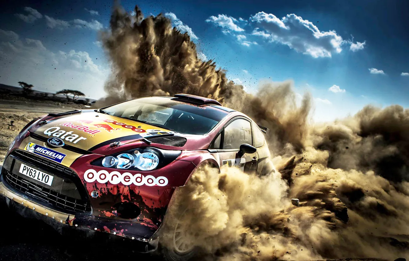 Photo wallpaper Ford, Dust, Ford, WRC, Rally, Fiesta, Fiesta, Nasser Al Attiyah