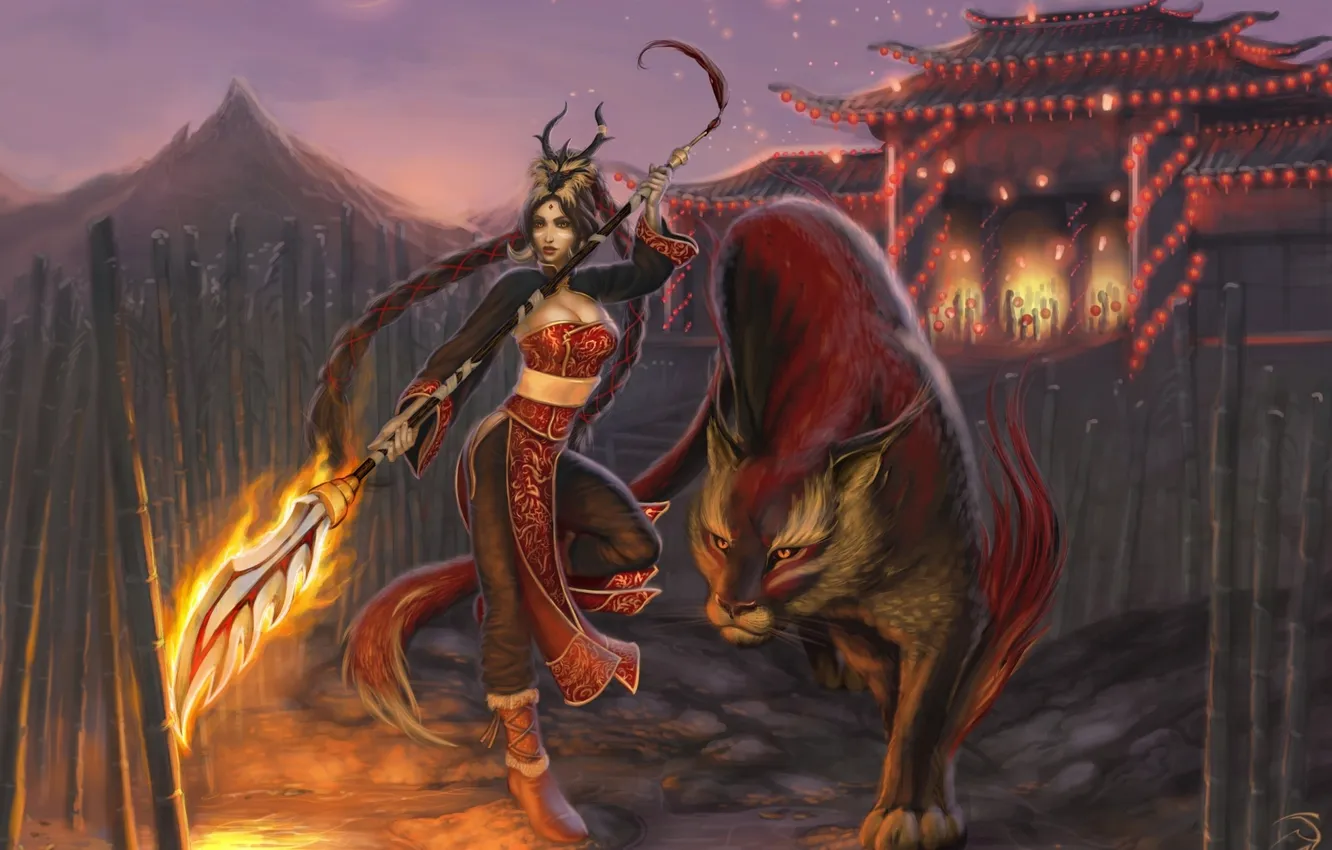 Photo wallpaper girl, weapons, warrior, lynx, League of Legends