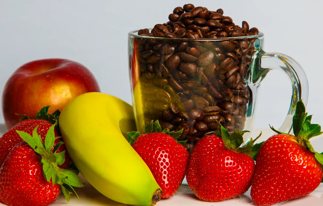 Photo wallpaper coffee, strawberry, bananas