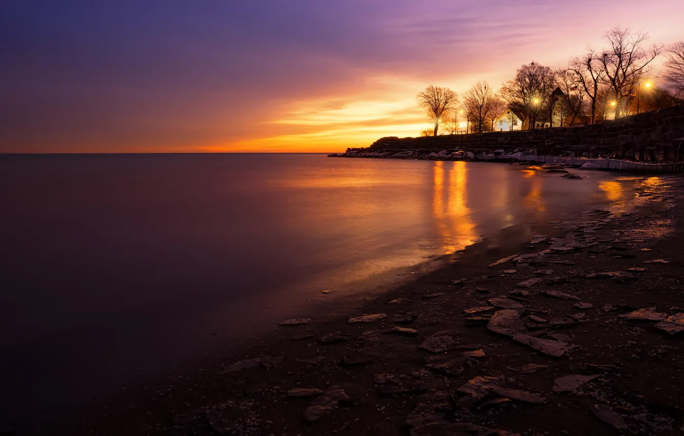 Photo wallpaper landscape, night, lake
