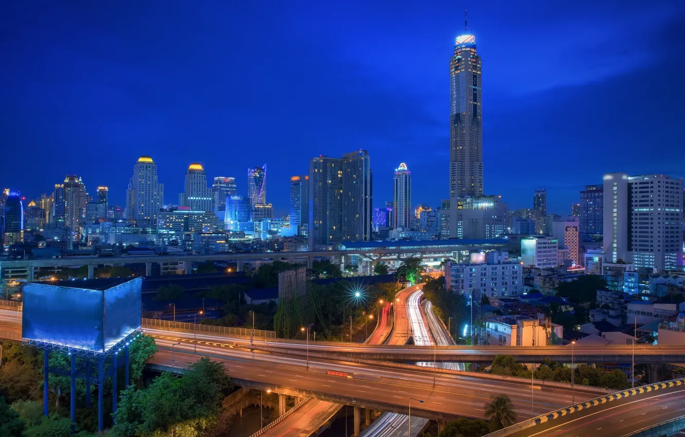 Photo wallpaper night, the city, building, Thailand, Bangkok, skyscraper