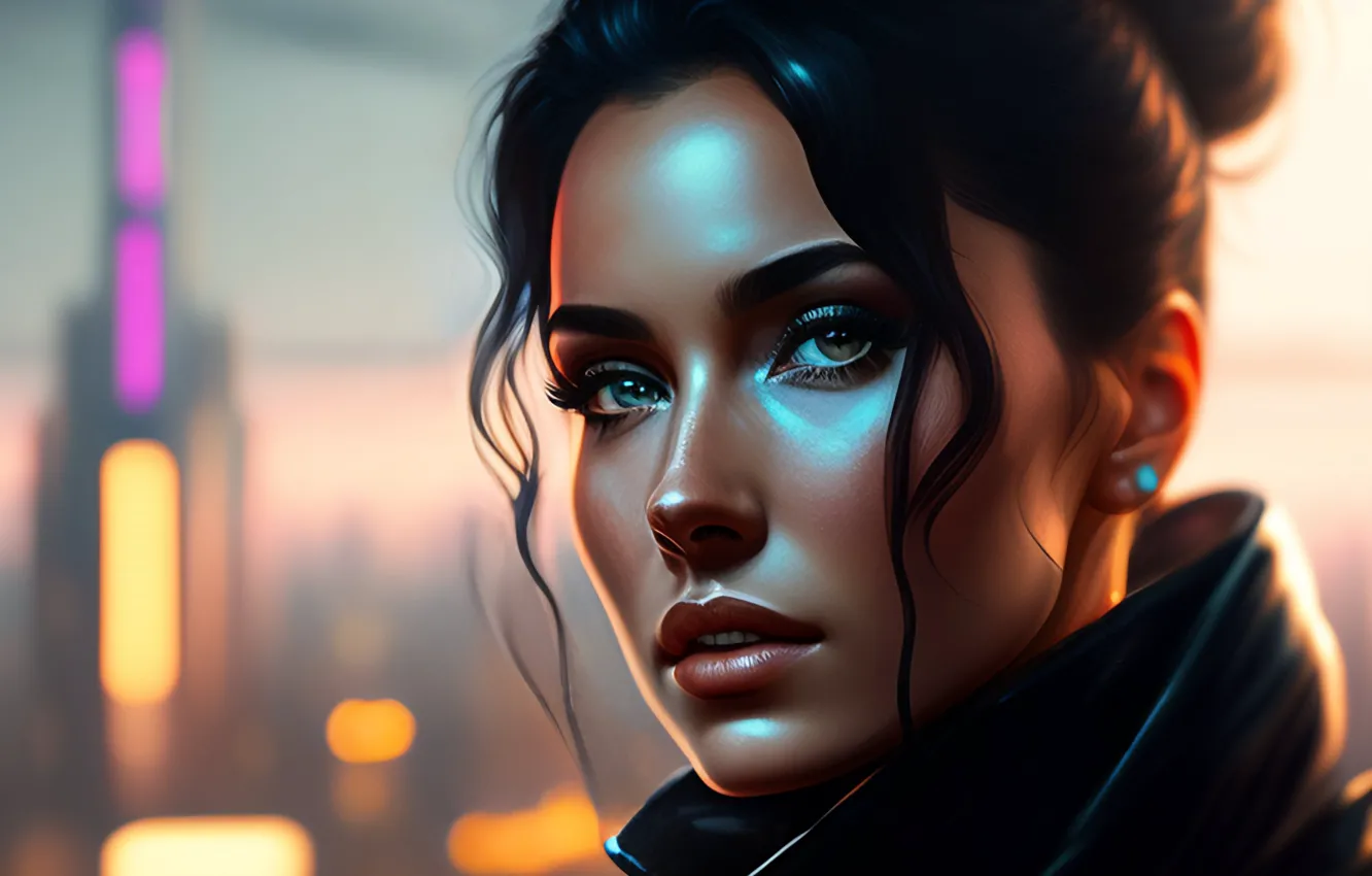 Photo wallpaper girl, face, hair, closeup, digital art, AI art, The Art of Artificial Intelligence, neural network