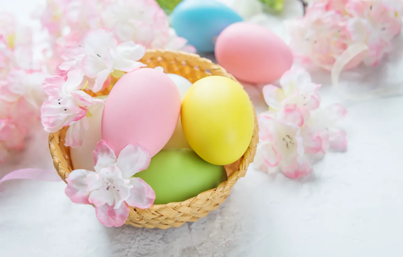 Photo wallpaper flowers, Easter, flowers, spring, Easter, eggs, Happy