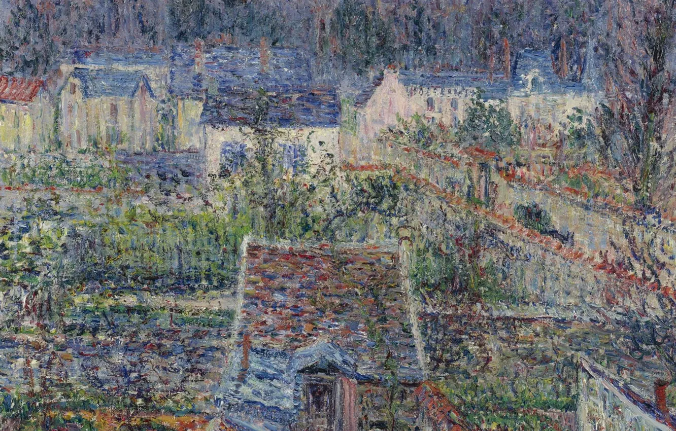 Photo wallpaper landscape, house, picture, Gustave Loiseau, Gustave Loiseau, The Village Of Triel