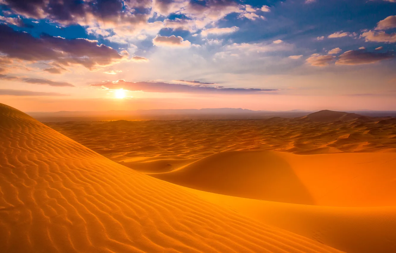 Photo wallpaper sand, the sun, sunset, the dunes, desert, sugar, Morocco