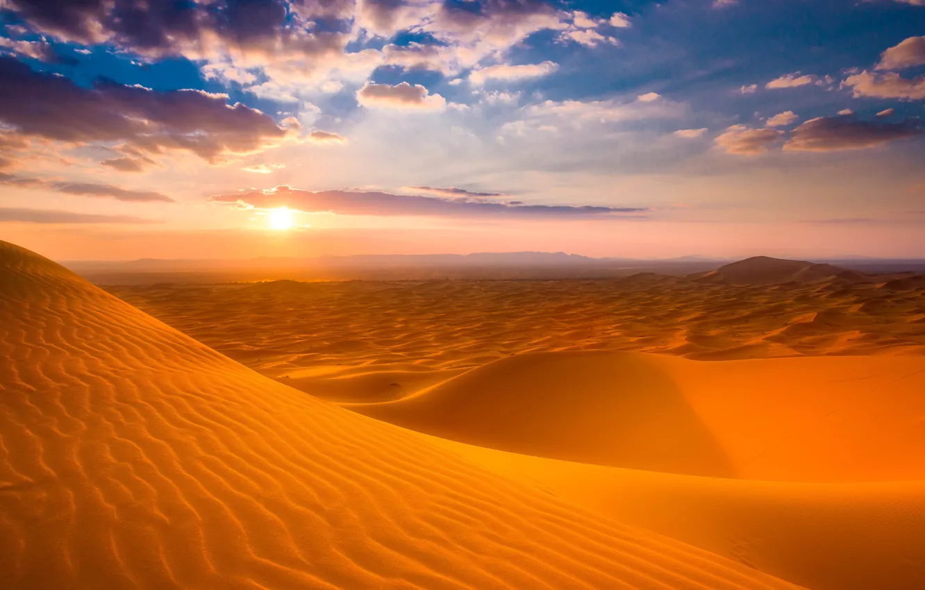 Photo wallpaper sand, the sun, sunset, desert, barkhan, Sugar, Morocco