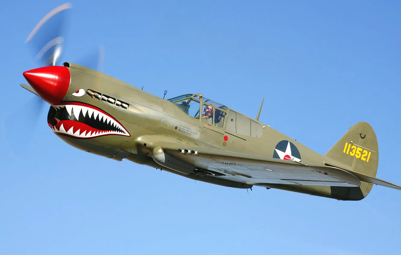 Photo wallpaper the sky, flight, the plane, teeth, fighter, mouth, pilot, airbrushing
