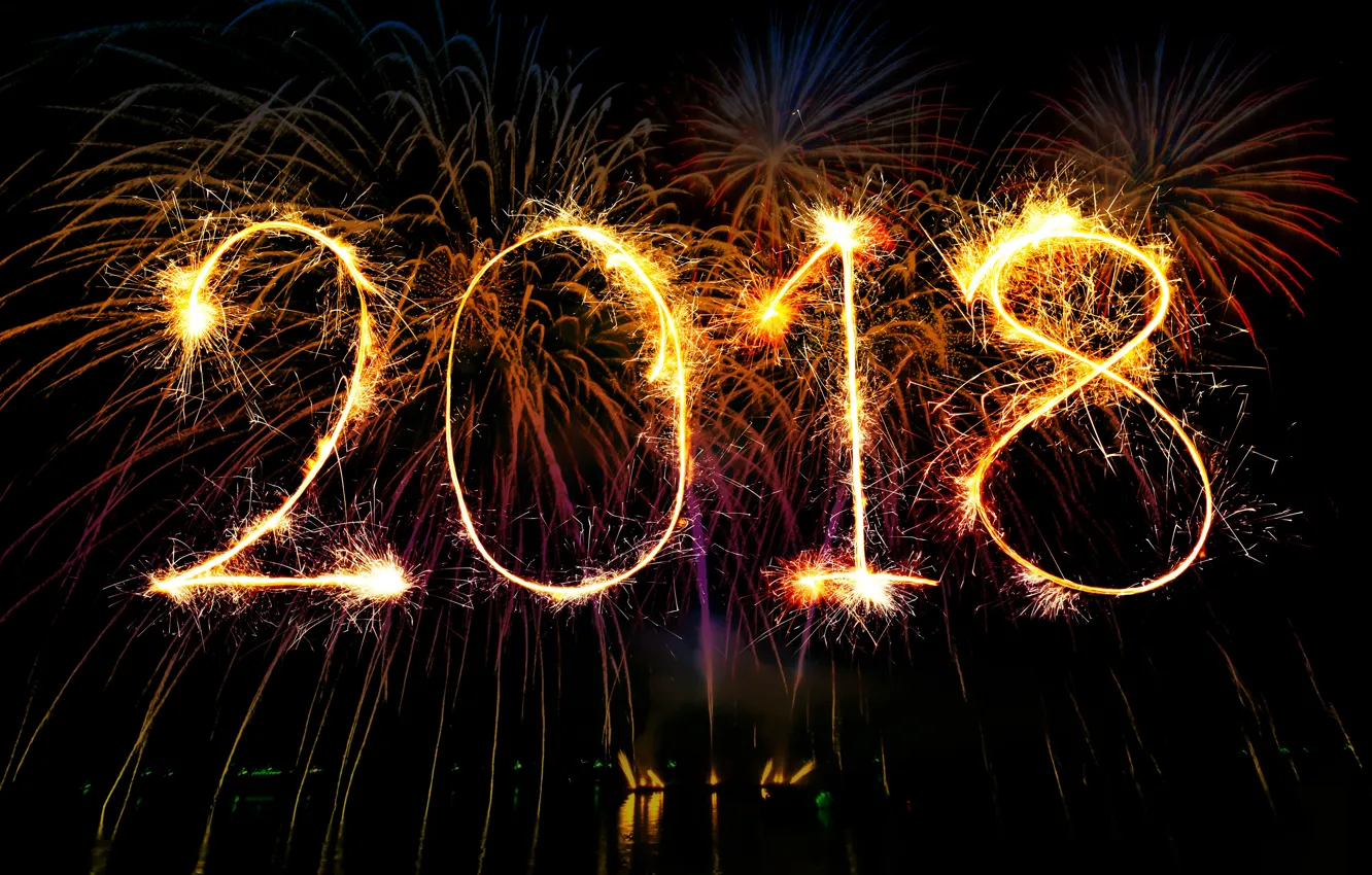 Photo wallpaper lights, salute, New Year, fireworks, golden, new year, happy, Happy New Year