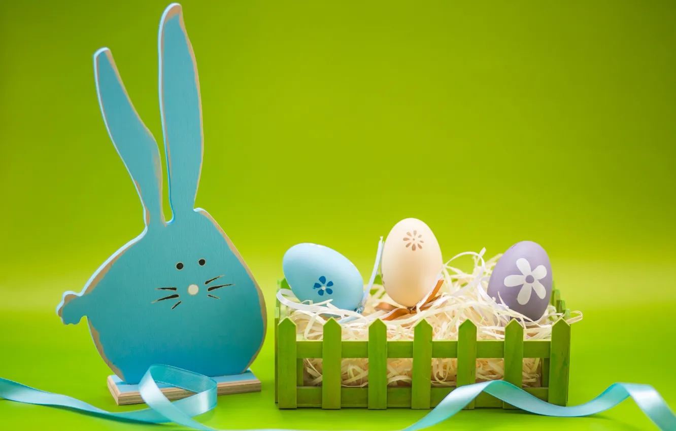 Photo wallpaper eggs, rabbit, Easter, Holiday, figure