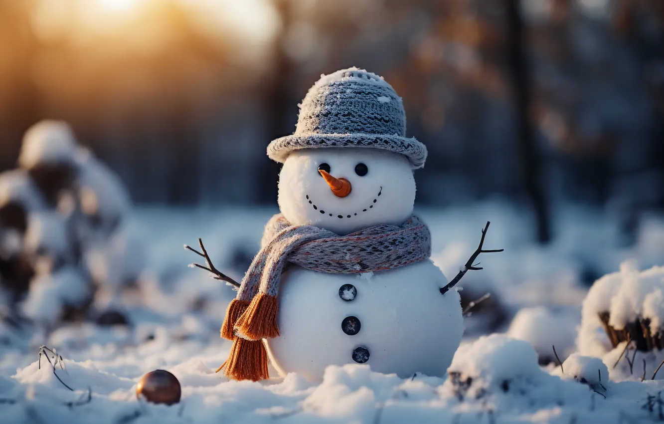 Photo wallpaper winter, snow, new year, Christmas, snowman, Christmas, winter, snow