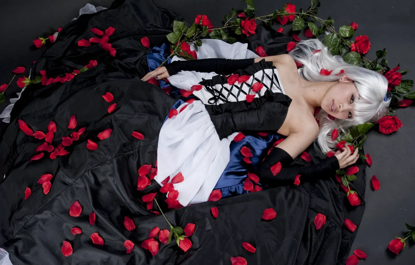 Photo wallpaper roses, dress, corset, Blondie