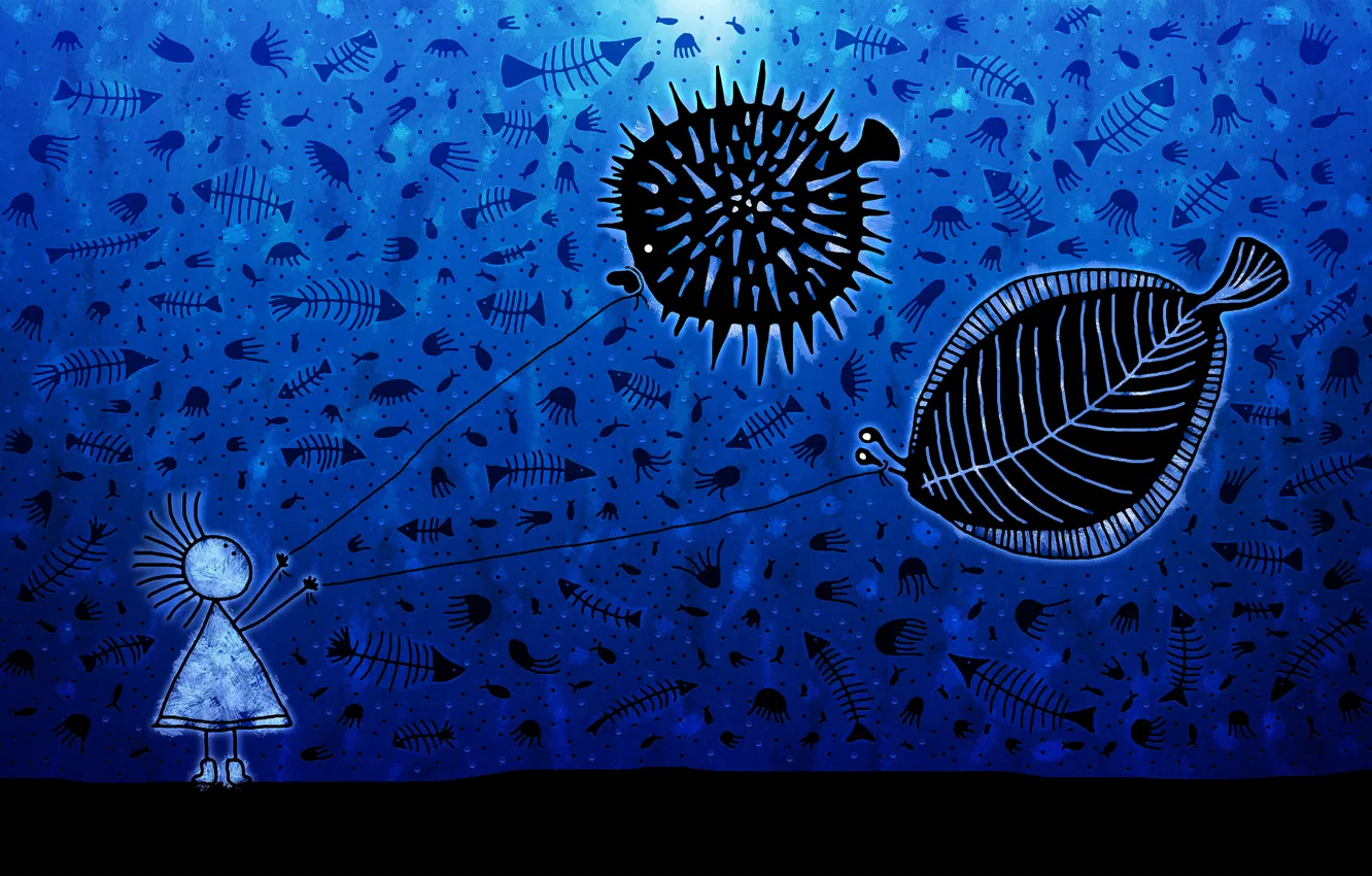 Photo wallpaper fish, people, Blue