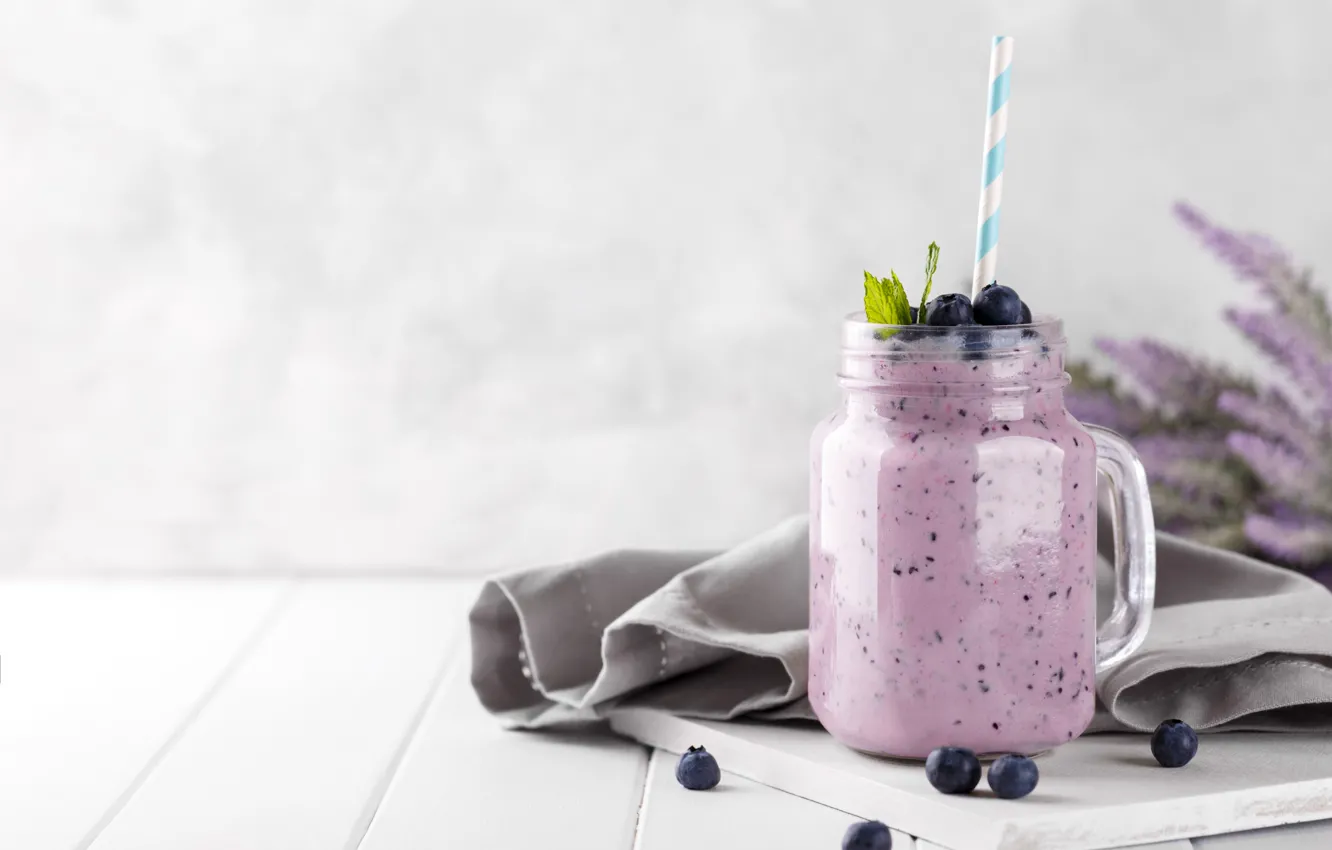 Photo wallpaper drink, smoothies, blueberries, berries, bananas