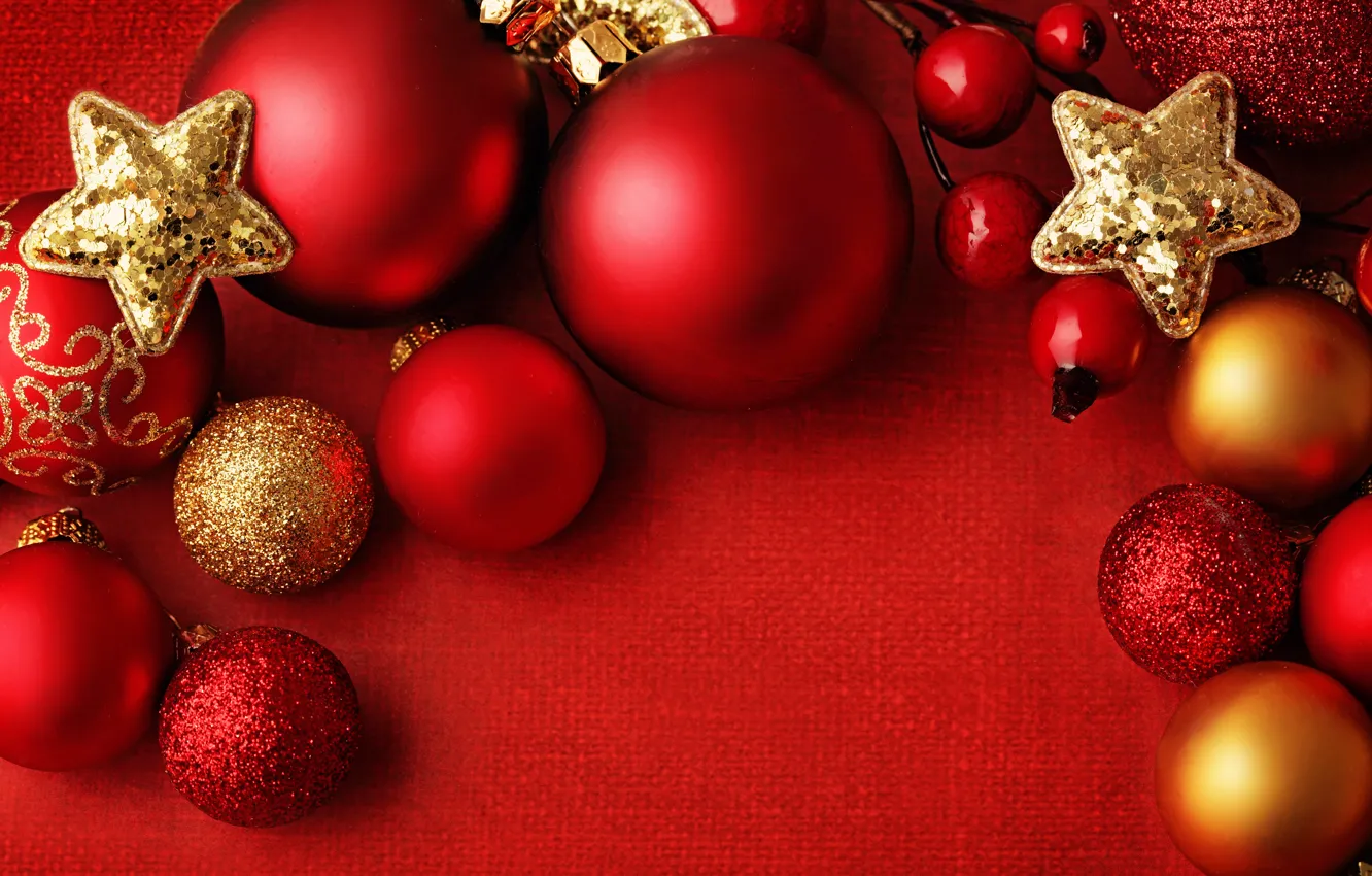 Photo wallpaper decoration, balls, new year, Christmas, red, Christmas, balls, New Year