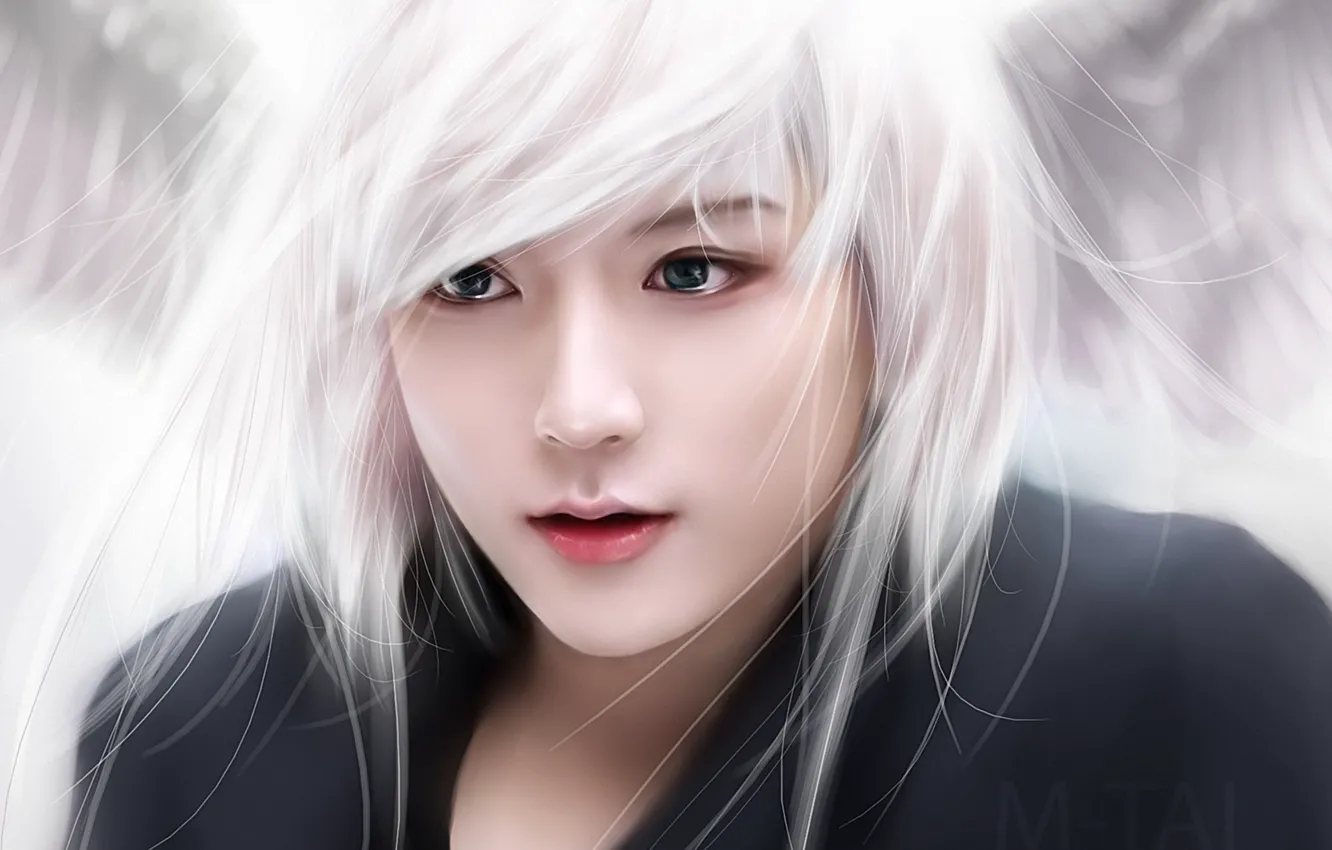 Photo wallpaper girl, face, art, white hair, M-Tai