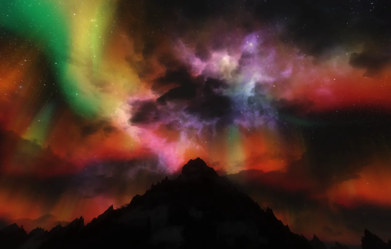 Photo wallpaper stars, night, rendering, Northern lights, Aurora Borealis