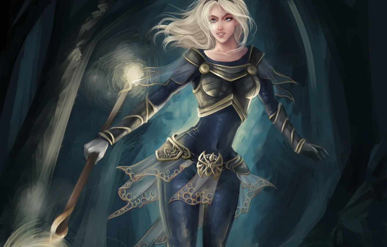 Photo wallpaper girl, art, staff, Lux, League of Legends