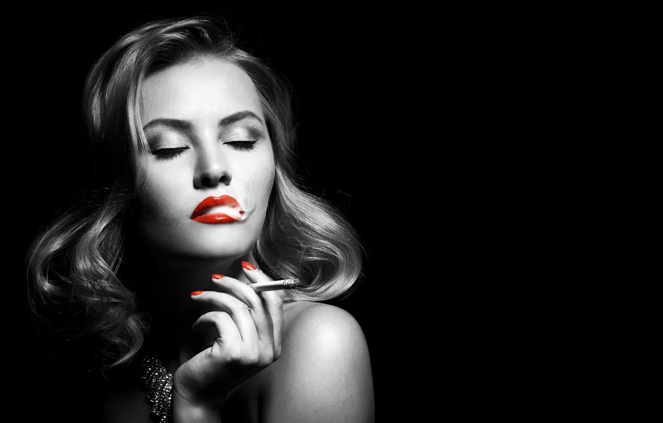 Photo wallpaper smoke, cigarette, makeup, effect colors