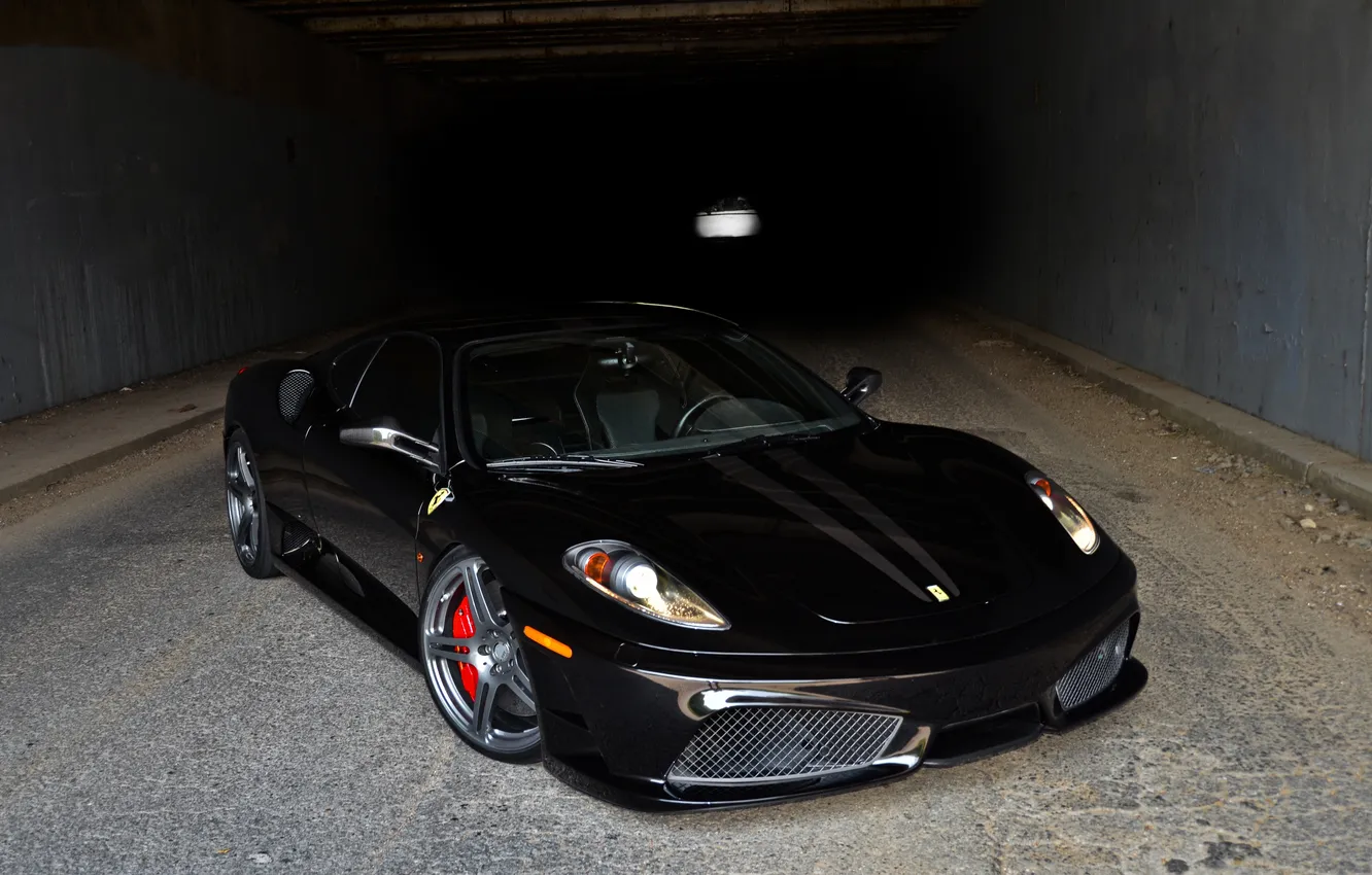 Photo wallpaper asphalt, Ferrari, Ferrari, black, the Scuderia, f430 scuderia, Cherny, Trewin