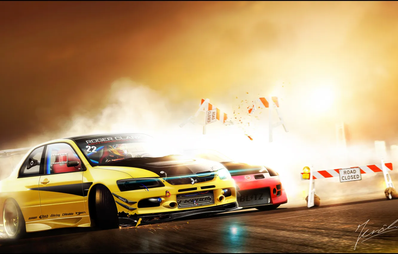 Photo wallpaper race, art, Skid, mitsubishi lancer evo, Mitsubishi Lancer