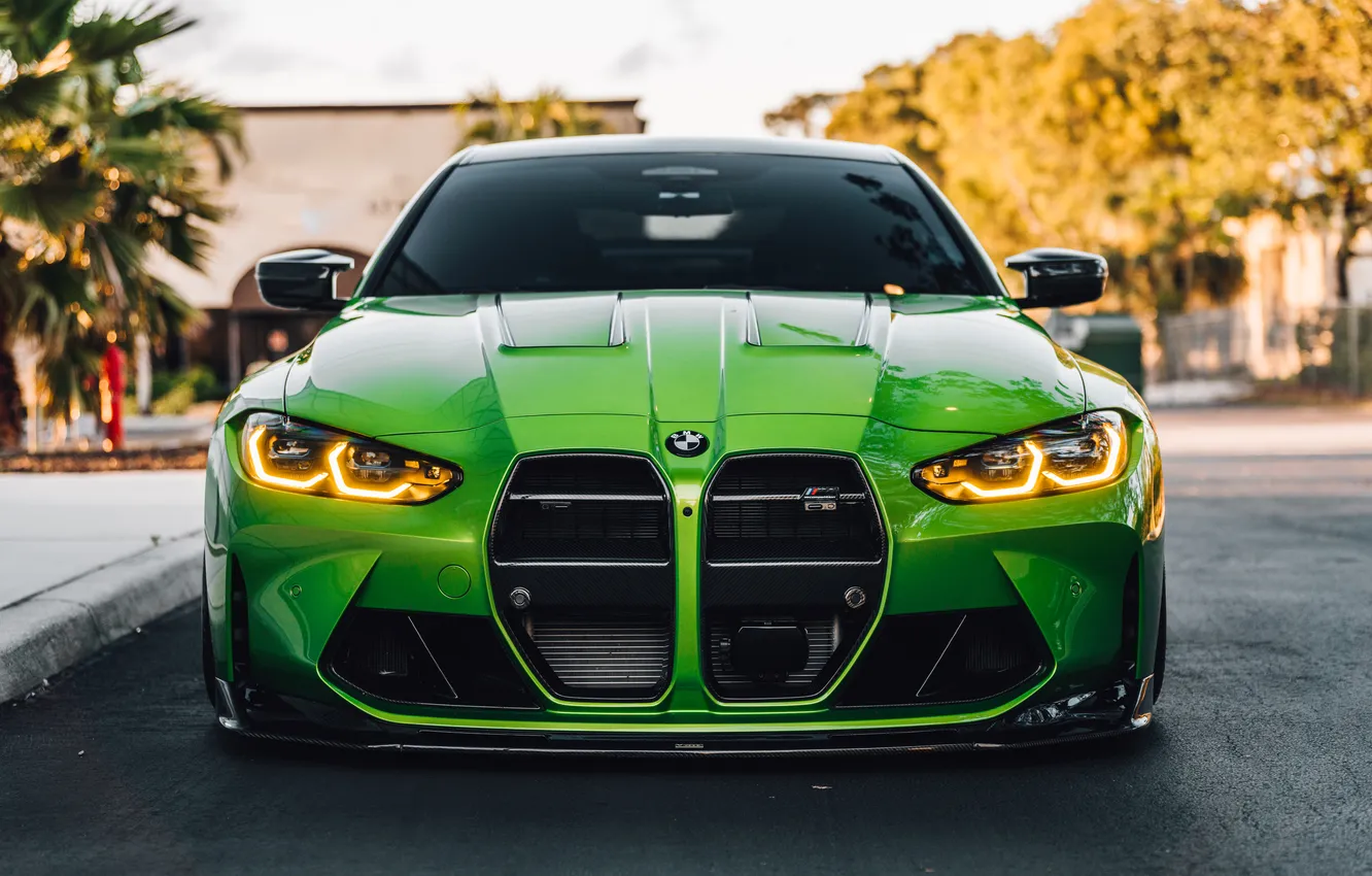 Photo wallpaper BMW, Light, Green, Front, Road, Face, BMW M4, Sight