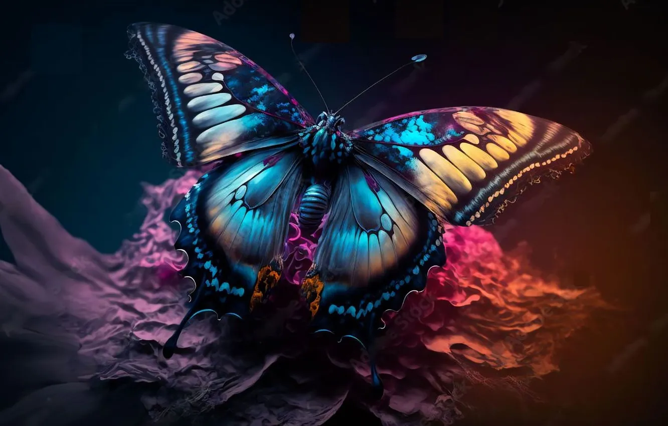 Photo wallpaper colorful, beautiful, AI Art, Digital butterfly