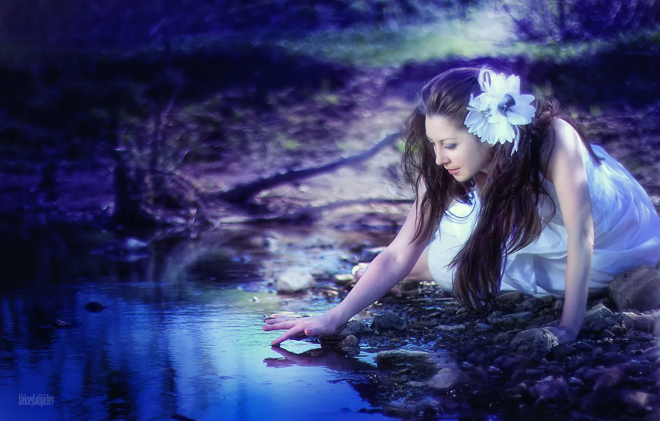 Photo wallpaper girl, stream, fairy