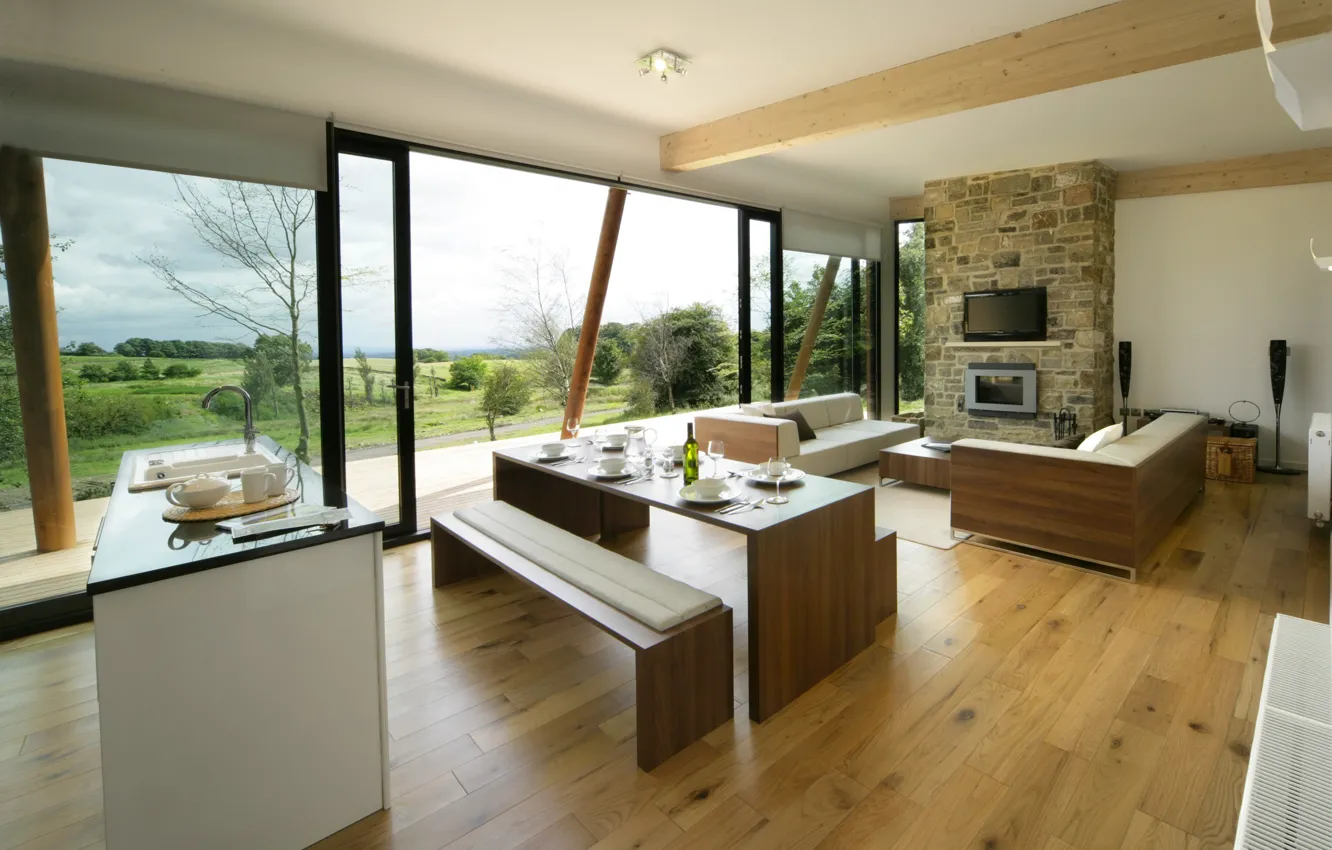 Photo wallpaper Villa, interior, fireplace, living space