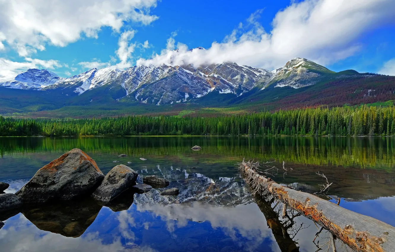 Photo wallpaper clouds, mountains, lake, Canada, Albert