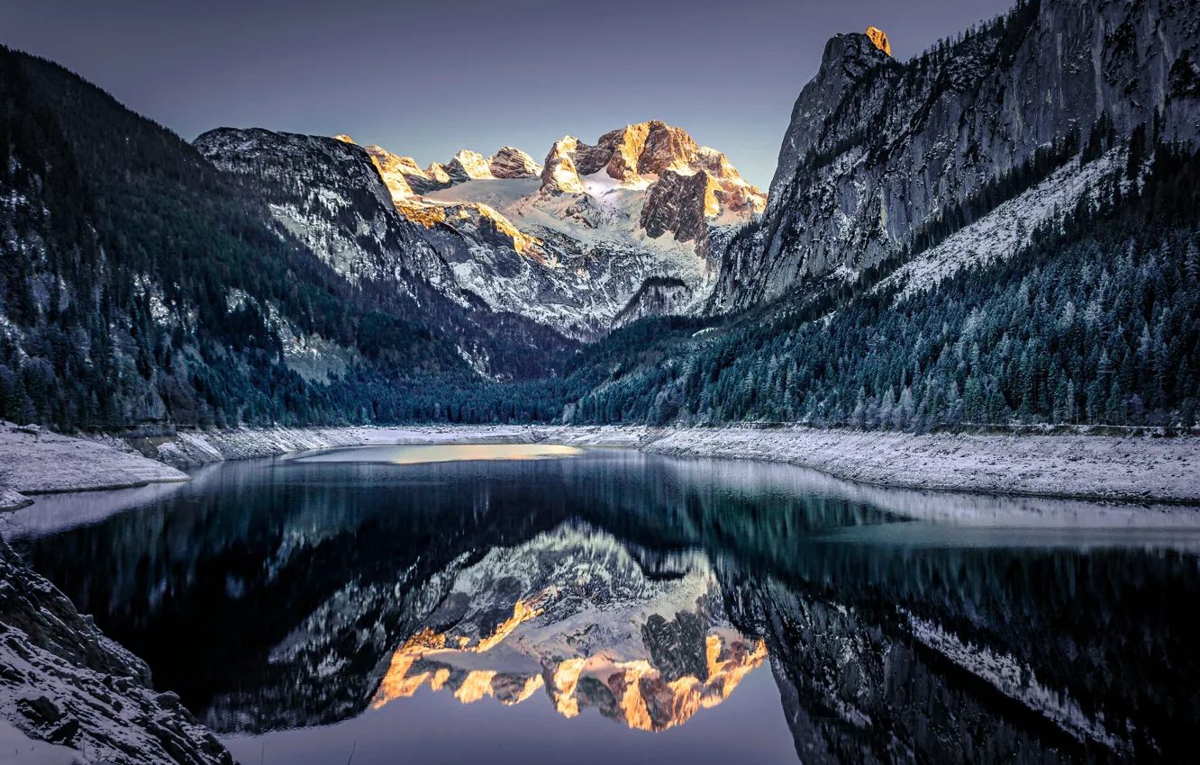 Photo wallpaper mountains, lake, reflection, Austria, Alps, Austria, Alps, Lake Gosau
