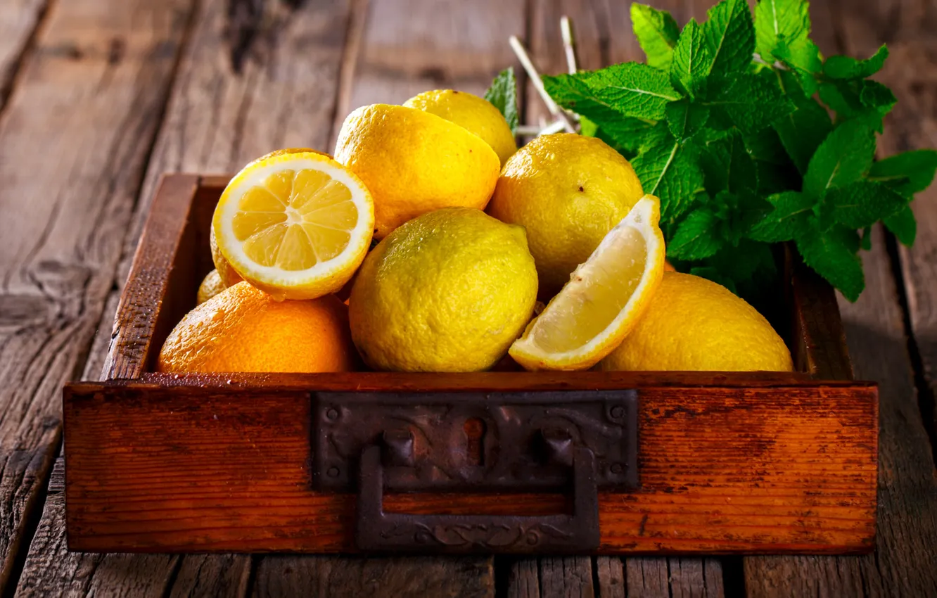 Photo wallpaper lemon, citrus, mint